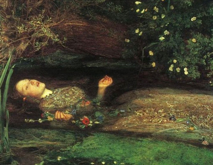 Nell'immagine principale del post è raffigurat "Ofelia" (1851-1852) di John Everett Millais annegata in un ruscello