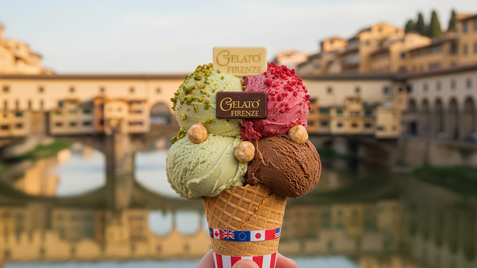 Close-up view of a traditional Florentine gelato in a cone