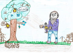 O Gigante Egoísta pega no menino ao colo