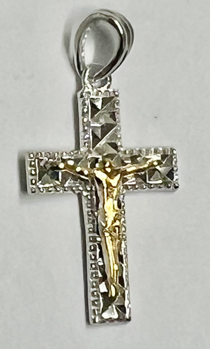 Etched 2-tone crucifix (SS74) | Jewelry & Gift Depot