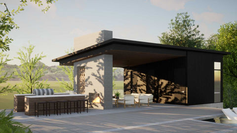A modern, airy pool house