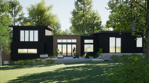 A modern home on a densely wooded lot for young family