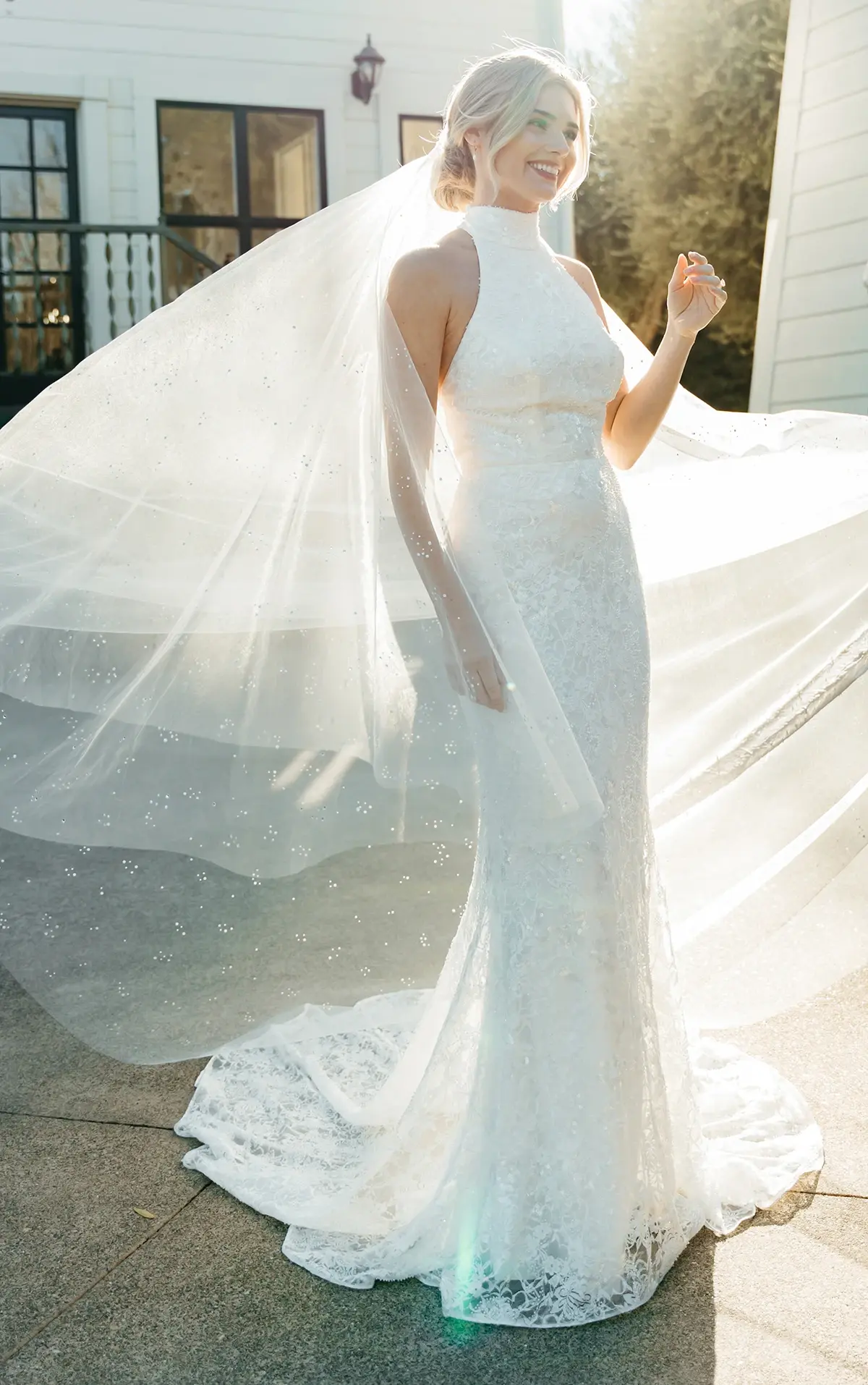 Stella York 7954, Halterneck Lace Wedding Dress