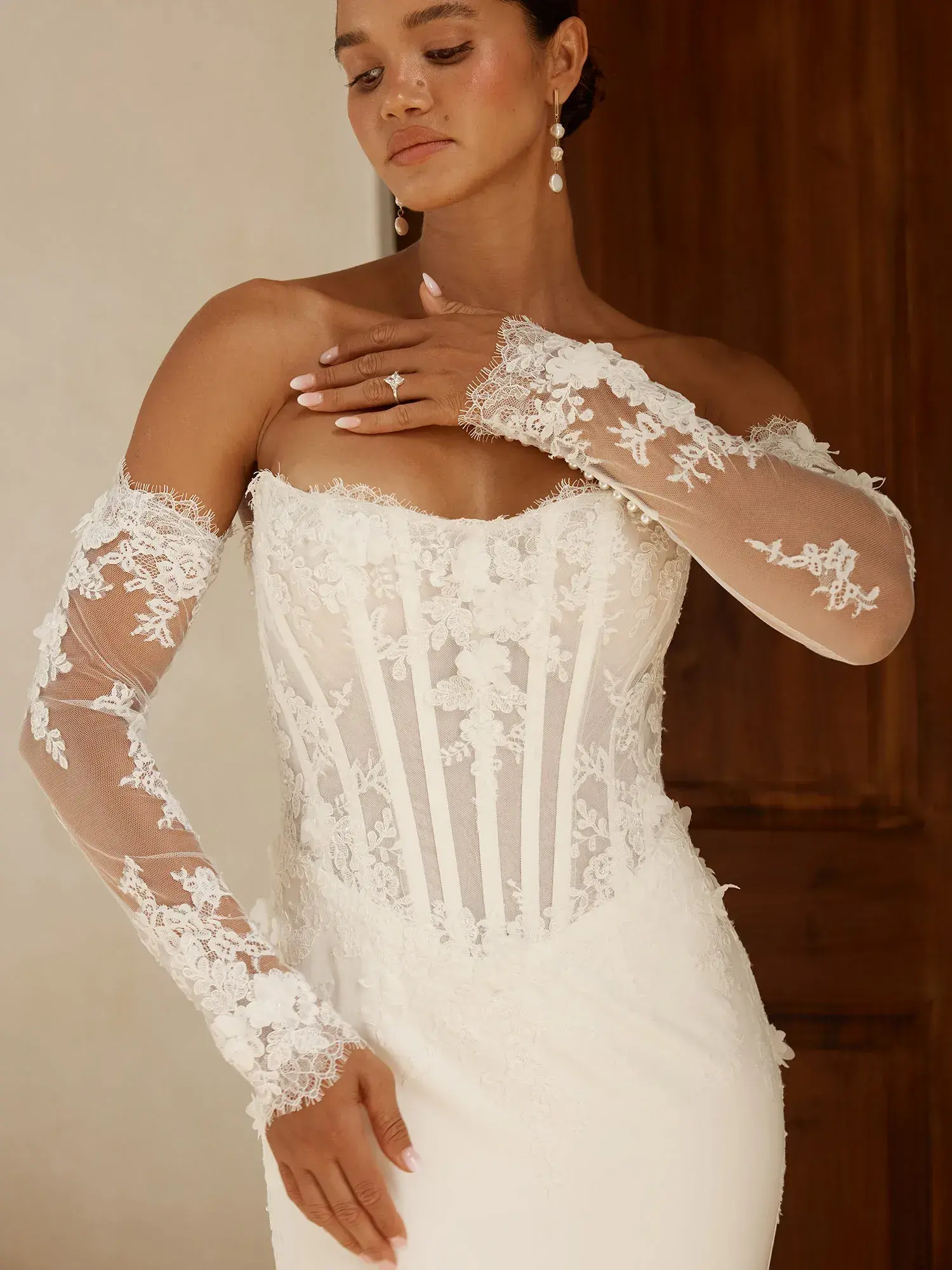 Serene by Madi Lane Lohan, chantilly lace fit and flare wedding dress