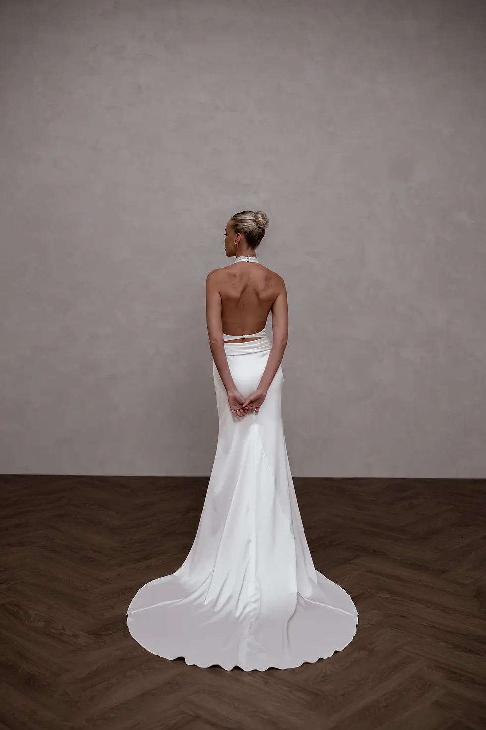 Thumbnail: Made with Love, Harvey -halterneck fitted satin wedding dress