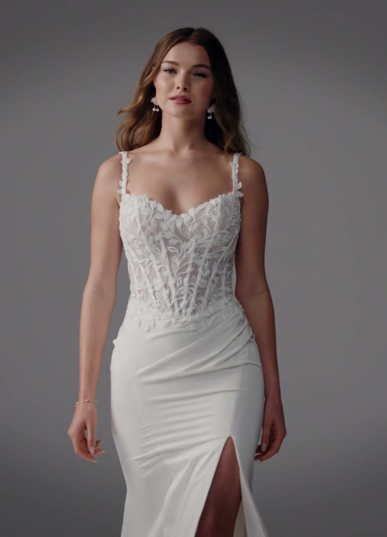 Thumbnail: Sophia Tolli Tyra, Sheath Wedding Dress with Skirt Slit