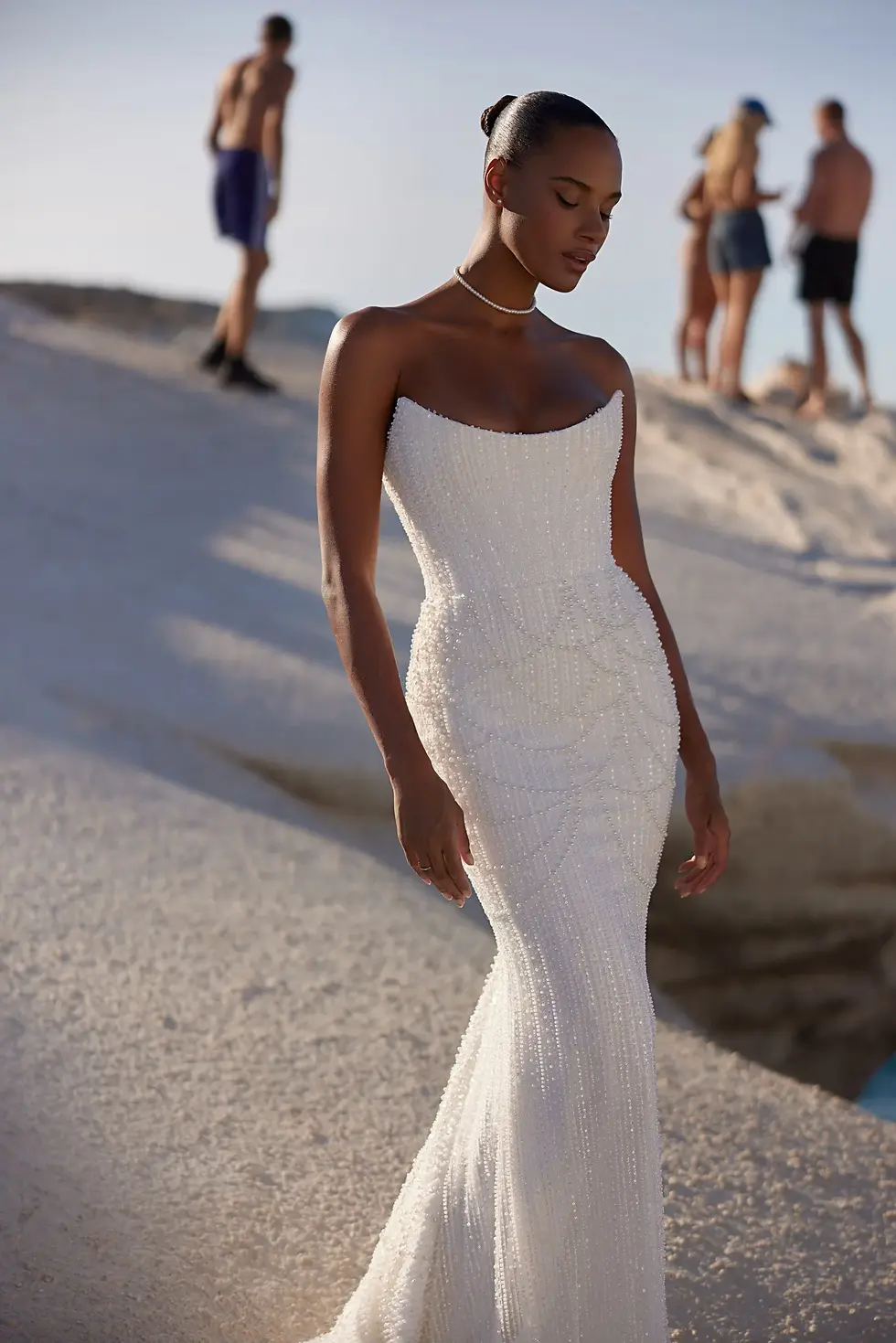 Thumbnail: Eva Lendel Coral, beaded fitted wedding dress with detachable skirt