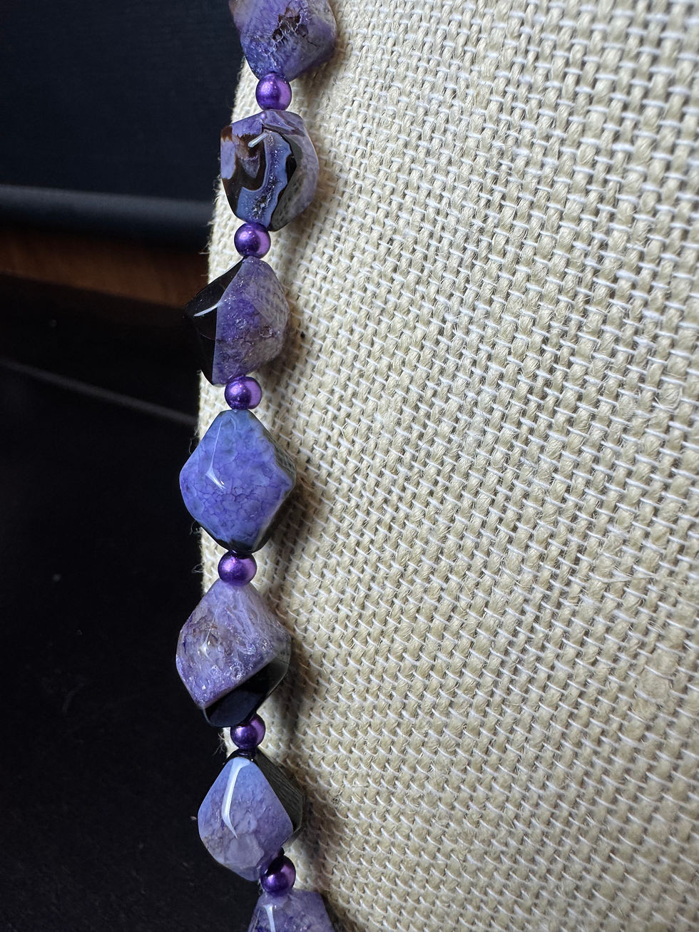 Thumbnail: Handmade Vintage Diamond-Shaped Amethyst Beaded Necklace