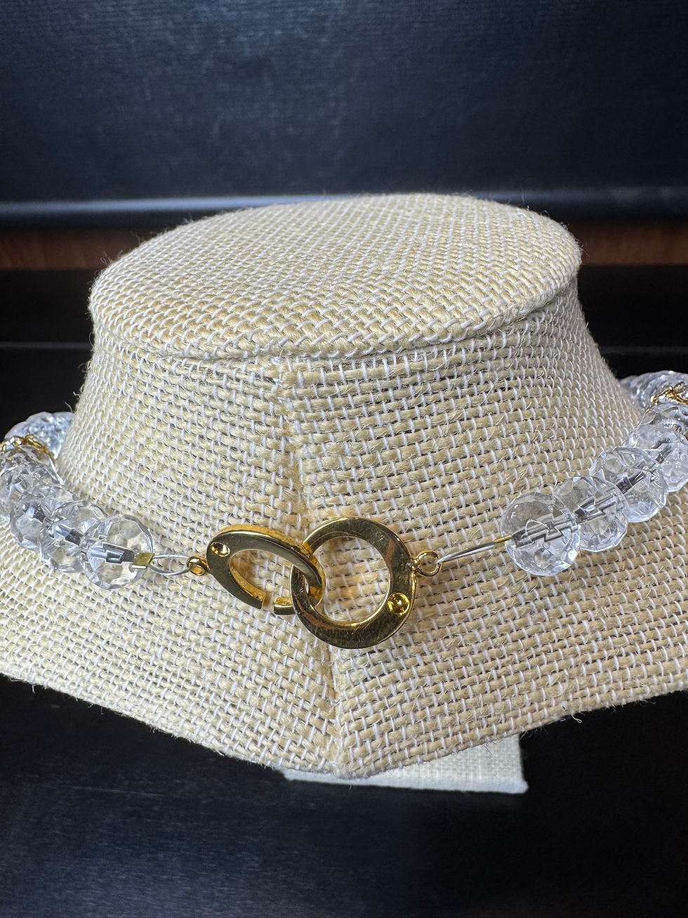 Thumbnail: Vintage Clear Glass and Gold Rondel Beaded Necklace