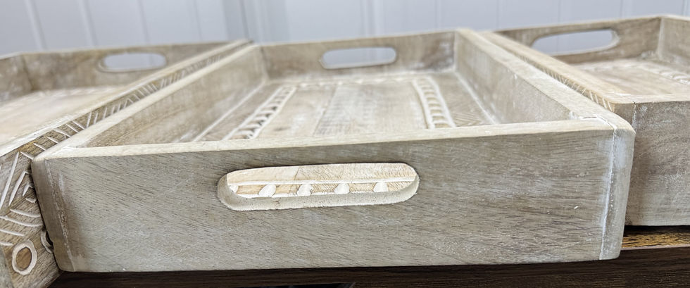 Thumbnail: White Rectangle Mango Wood Decorative Trays set of 3