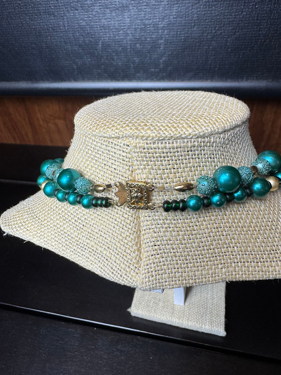 Thumbnail: Green and Gold Pearl Double Strand Necklace