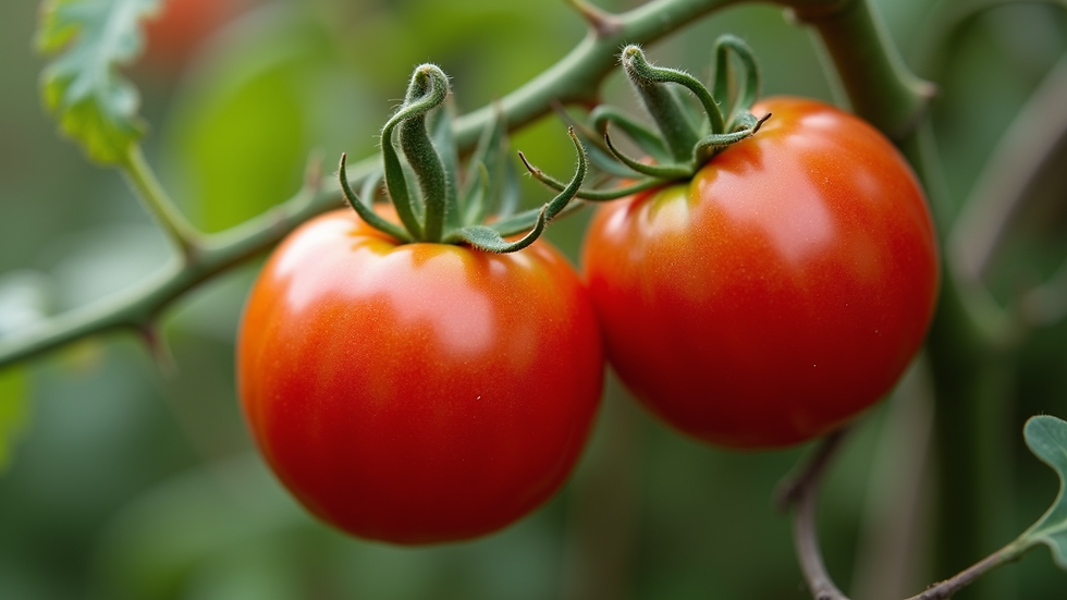 Close-up view of ripe beefsteak tomatoes on the vine
