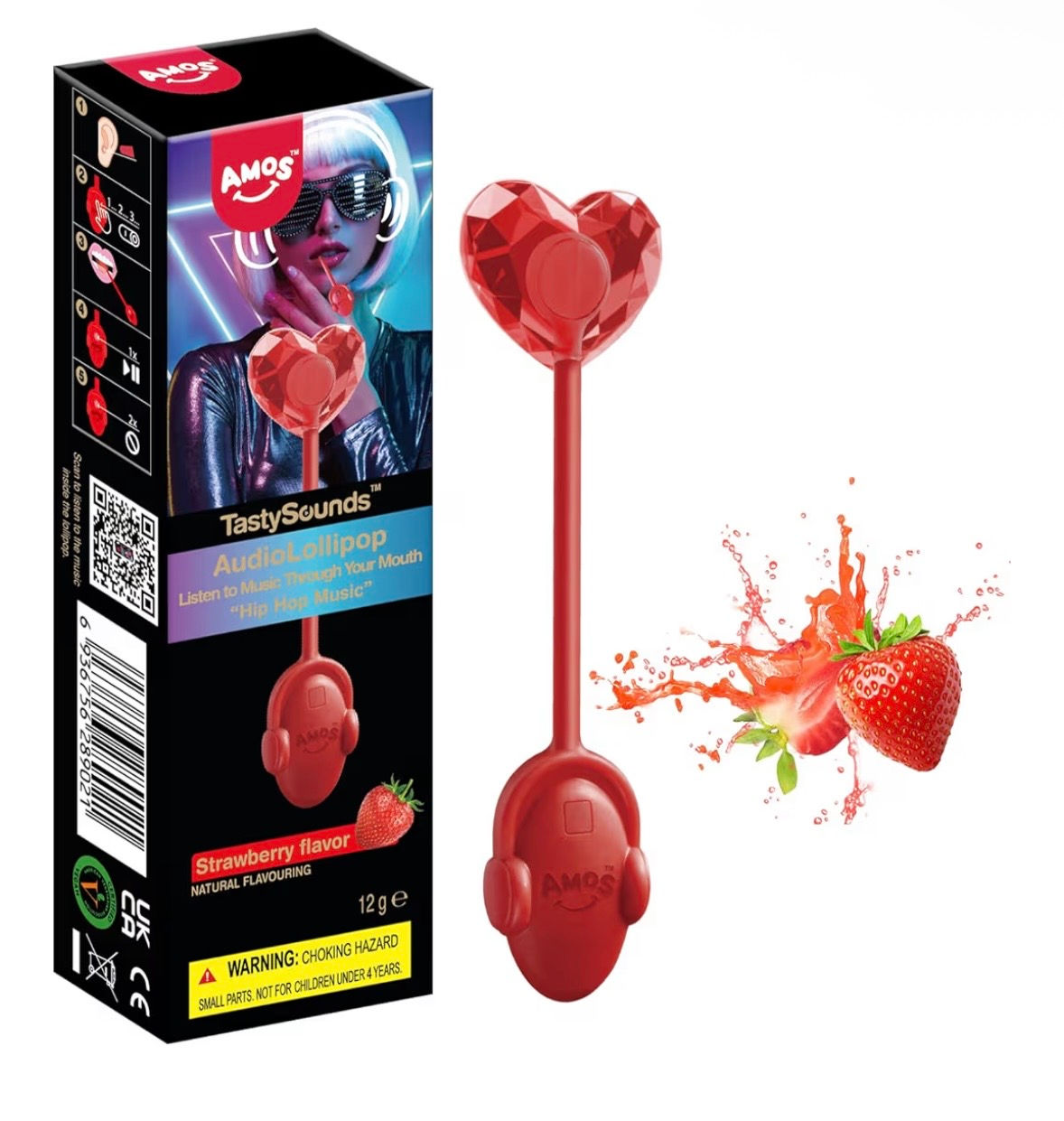 AMOS Musical Lollipop, Sugar Free Strawberry Flavor