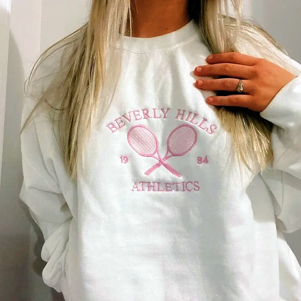 Thumbnail: Women White Tennis Embroidered Sweatshirt Retro Loose Fit Long Sleeve
