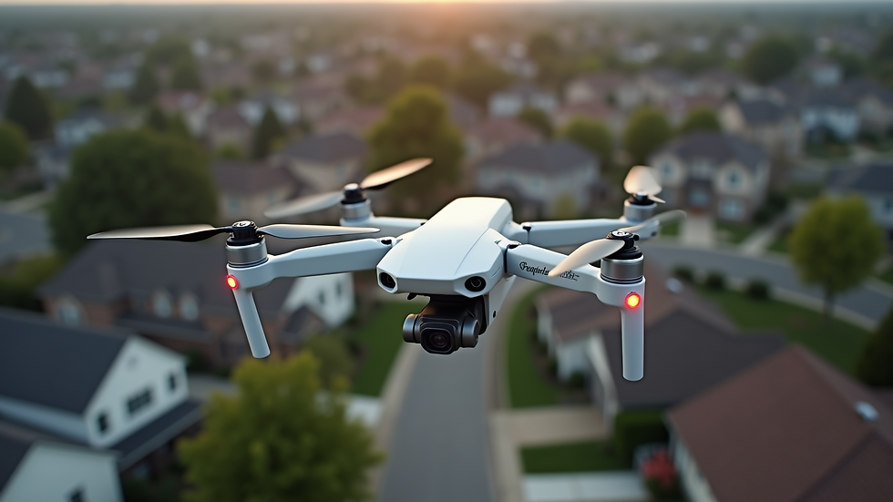 High angle view of a drone capturing a residential neighborhood