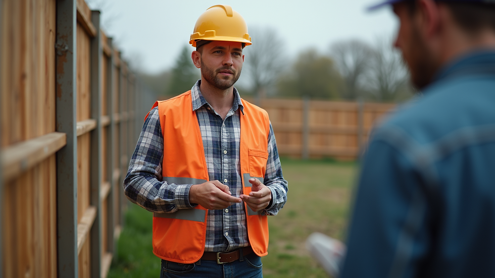 Close-up view of a contractor discussing a fencing project with clients