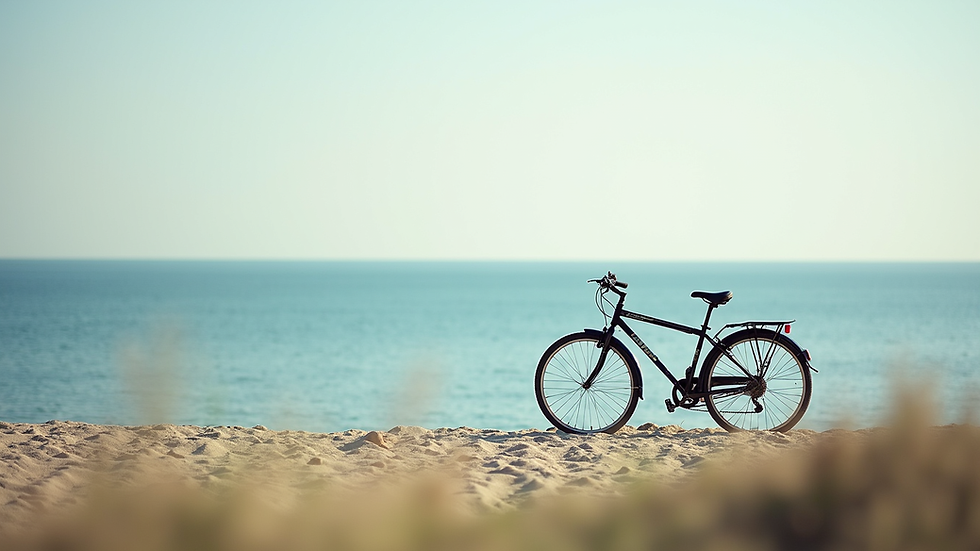Close-up of a bicycle on the Baltic Sea beach with a view of the sea