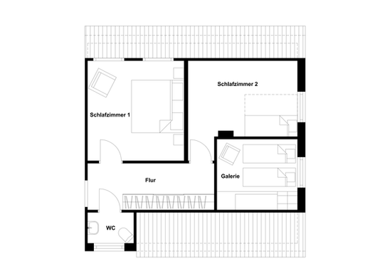 Grundriss erster Stock im Ferienhaus Backbord 