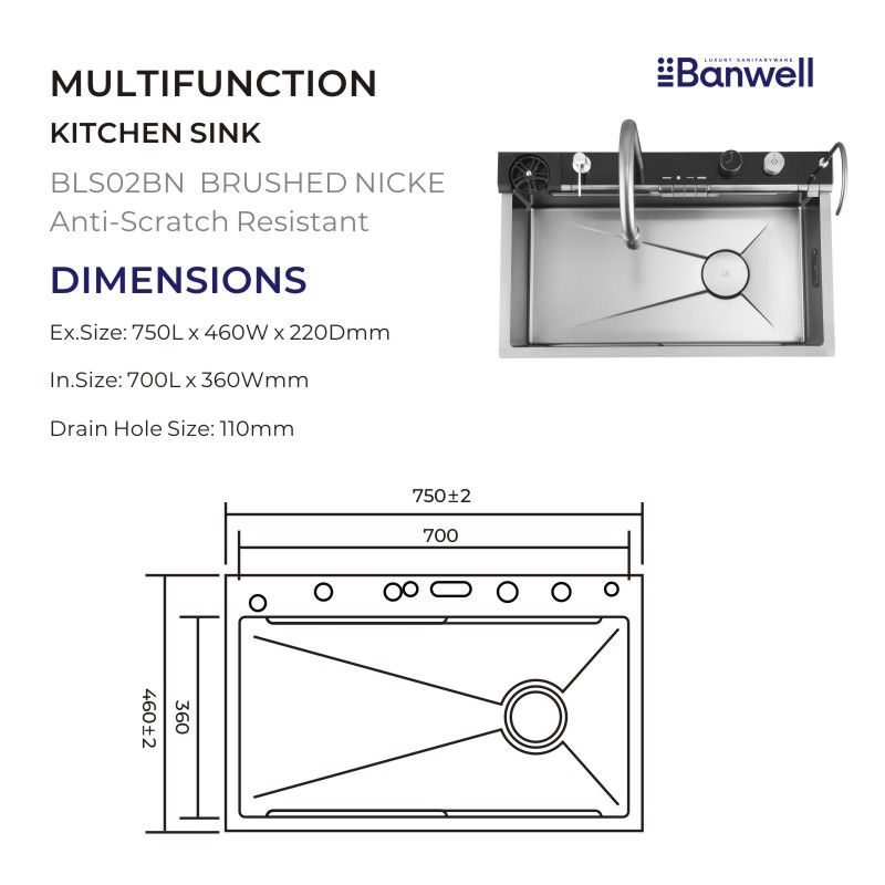 Thumbnail: Banwell | Nano Plus Work Station Sink | Honeycomb Finish