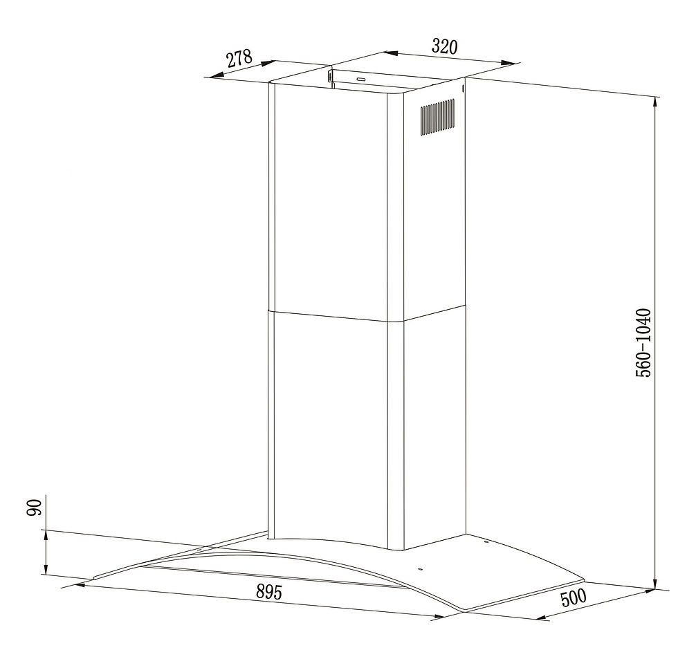 Thumbnail: Falco 90cm Curved Glass S/Steel Chimney Extractor