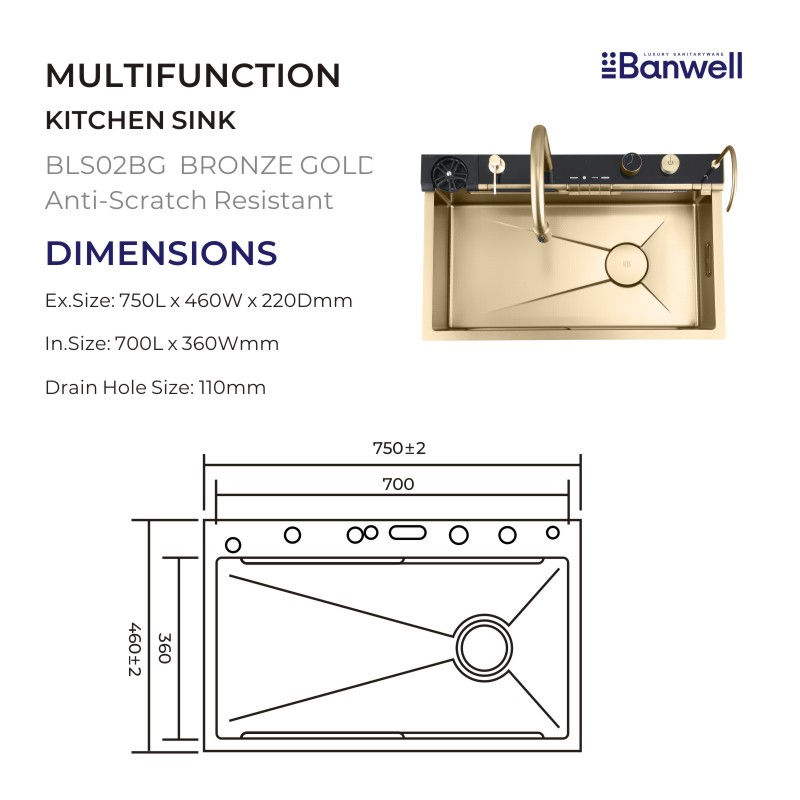 Thumbnail: Banwell | Nano Plus Work Station Sink | Honeycomb Finish