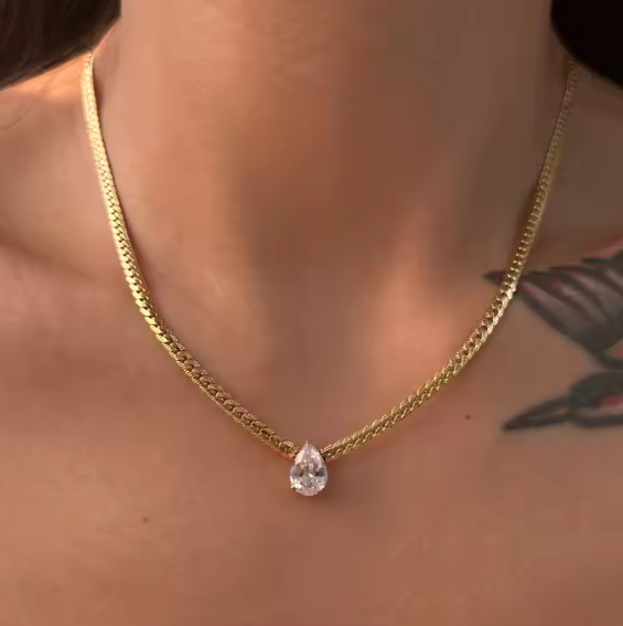 Thumbnail: 2ct Pear Shape Cubic Zirconia Necklace