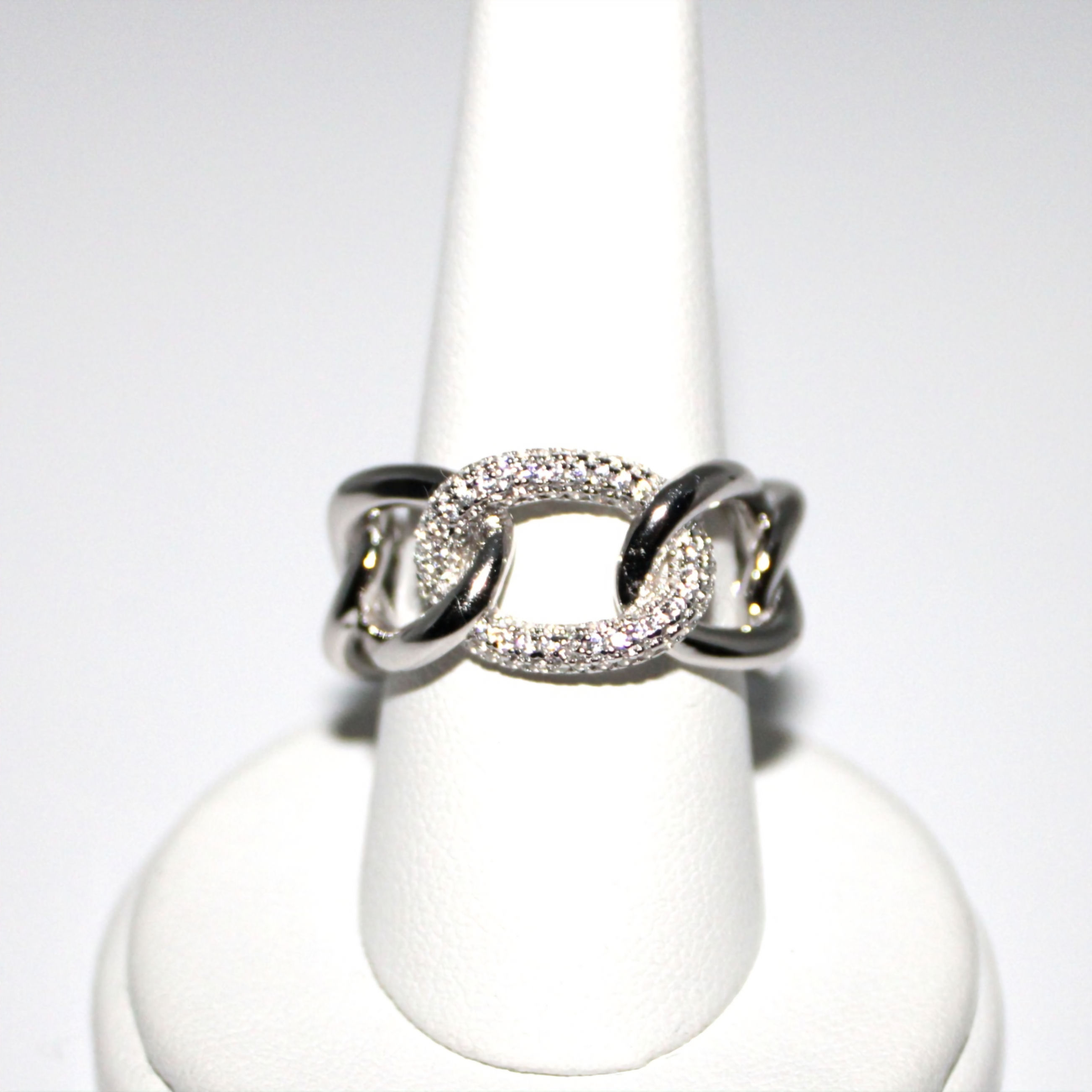 Contour Link Cubic Zirconia Sterling Silver Ring