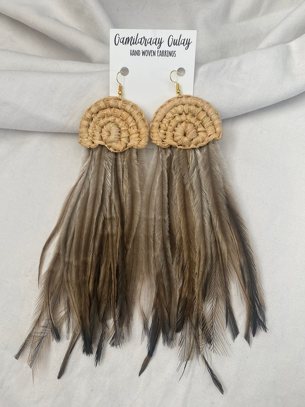 縮圖：Product: Arch Emu Feather Earrings natural