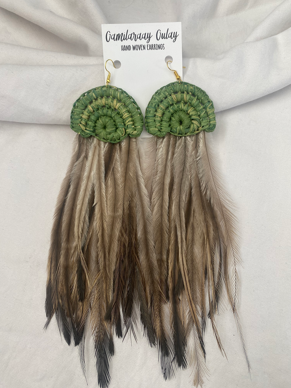 縮圖：Product: Arch Emu Feather Earrings green