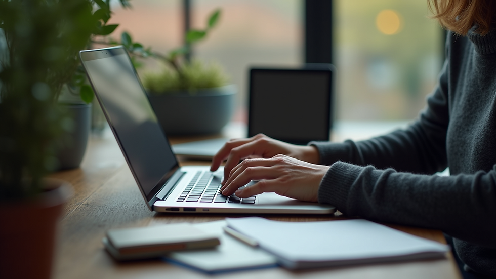 Close-up view of a person creating a website on a laptop