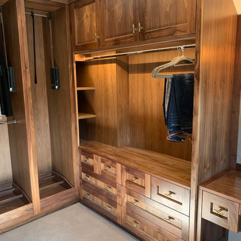 Bespoke Angled Walnut Dressing Room Harpenden