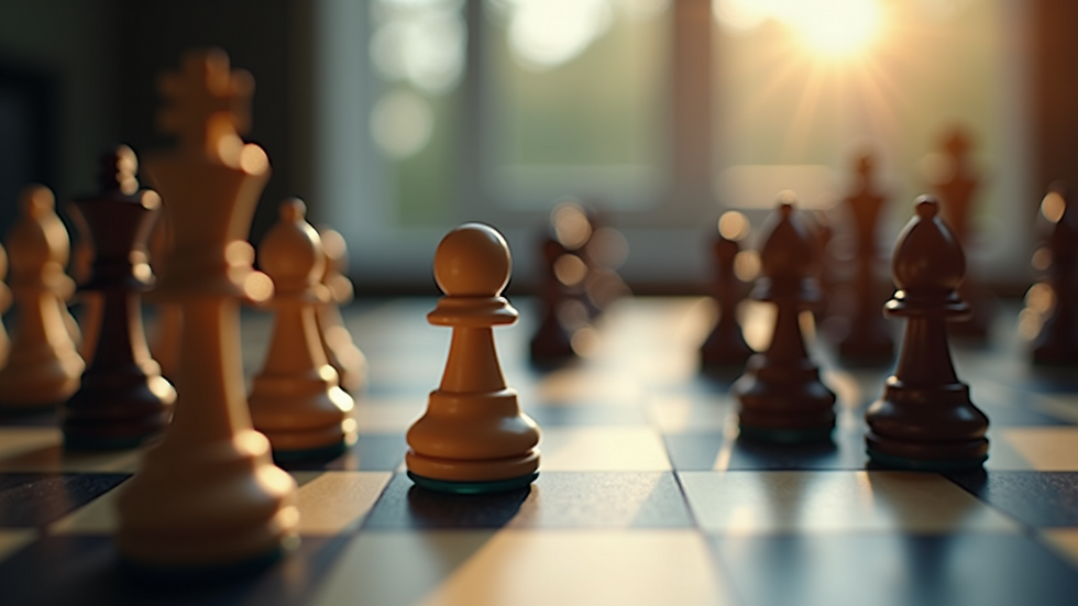 Eye-level view of chessboard with pieces arranged for a strategic opening