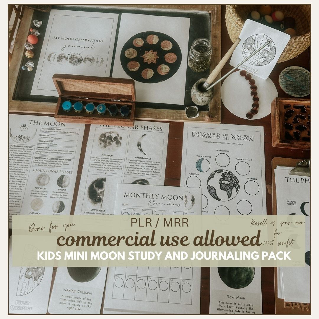COMMERCIAL USE- moon study and journal pack- PLR and MRR