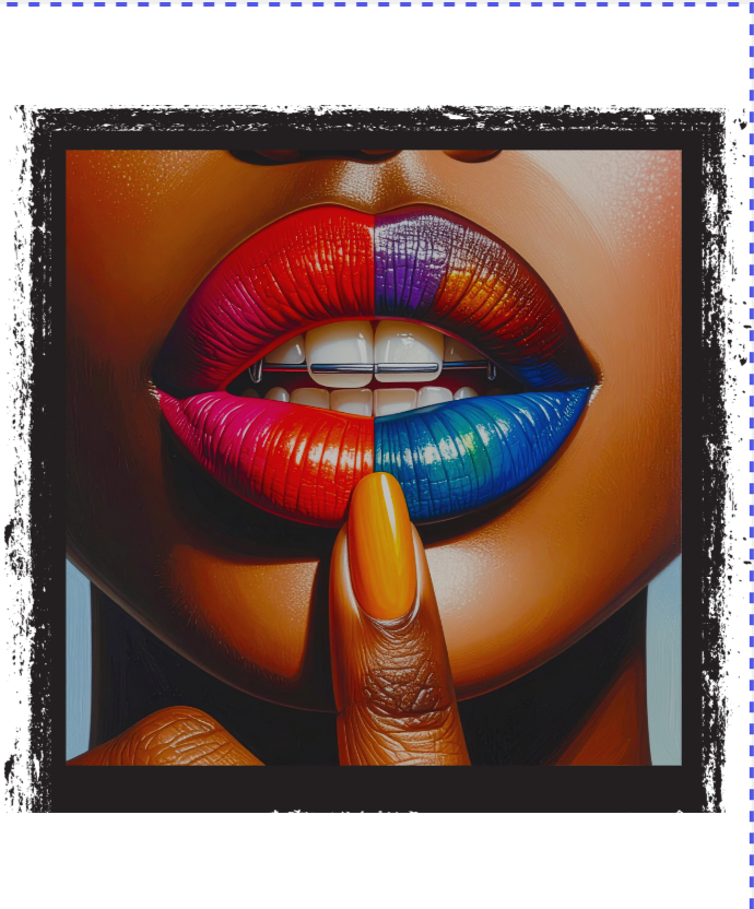 Colorful pop art lips with a finger touching the lip graphic design