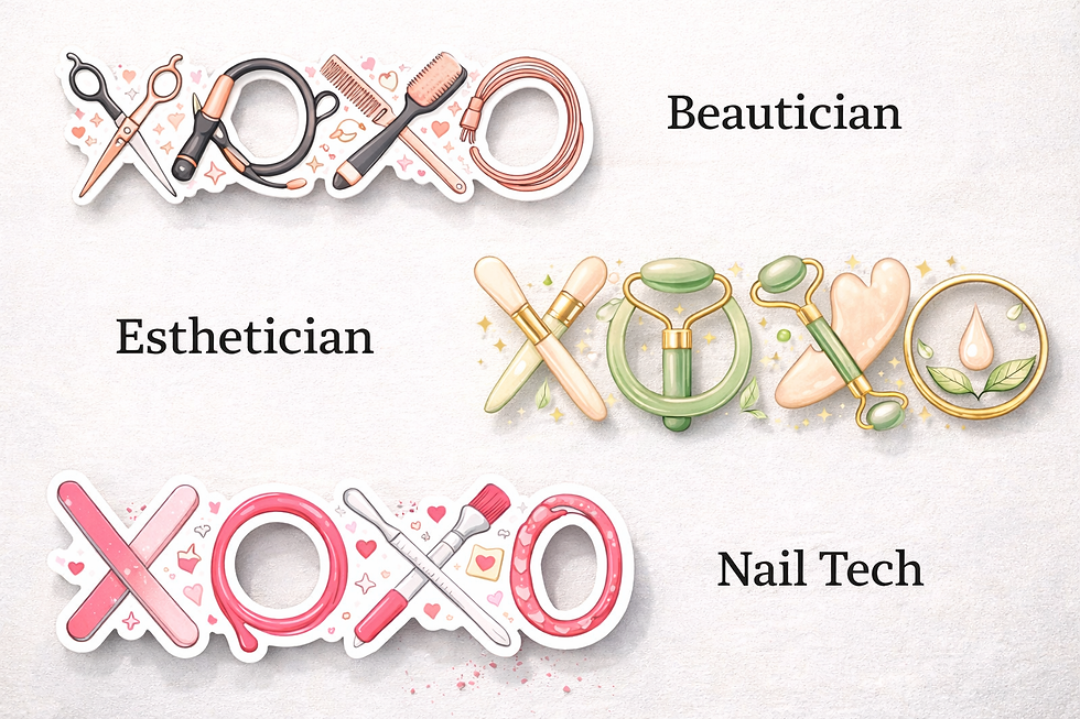 DTF Transfer, “XOXO” using various beauty tools torn each letter.