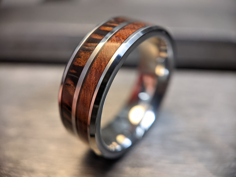 Thumbnail: Wenge & Fiddleback Rambutan Double Inlay wood ring