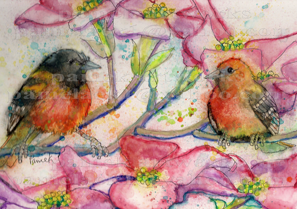 pamek artworks, pamekartworks.wixsite.com/artist, original artwork, greeting cards, watercolors, baltimore oriole bird, oriole bird, dogwood tree, bird artwork, art, paintings, wildlife art, fine art cards, birthday cards, blank cards, holiday cards, everyday cards, bird art, bird cards, watercolor, midwest greeting cards, wildlife cards, art gallery cards, fine art gallery, interior design, decorative design, wall art, abstract art, abstract design, original framed artwork, framed art, framed picture, watercolor painting