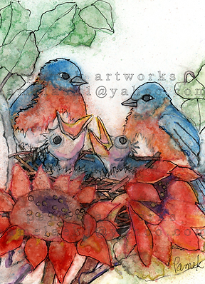pamek artworks, pamekartworks.wixsite.com/artist, original artwork, greeting cards, watercolors, bluebird, blue bird, bird artwork, art, paintings, wildlife art, fine art cards, birthday cards, blank cards, holiday cards, everyday cards, bird art, bird cards, watercolor, midwest greeting cards, wildlife cards, art gallery cards, fine art gallery, interior design, decorative design, wall art, abstract art, abstract design, original framed artwork, framed art, framed picture, watercolor painting, greeting card, artwork, watercolor painting, birds, bird nest, family, love