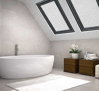bathroom with beautiful black coffee bean SHAADS® Skylight covers covers with plant warm.png