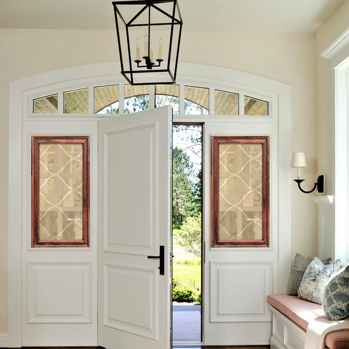 English oak SHAADS® picture‑frame interior cover with custom designer tranparent fabric