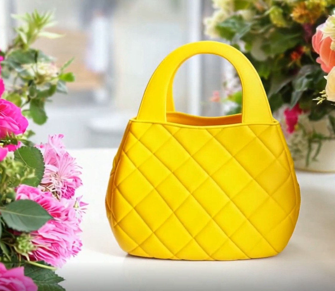 Chic 3D-Printed Yellow Quilted Vase Bag