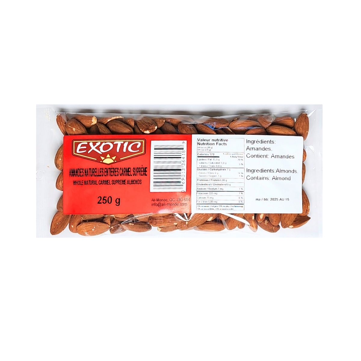 Amandes Naturelles entières Carmel Suprème 250g