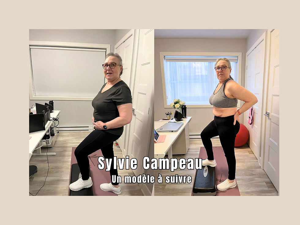 Transformation corporelle de Sylvie Campeau - perte de poids et remise en forme avec Sylvia Tremblay coach fitness femmes 40 ans