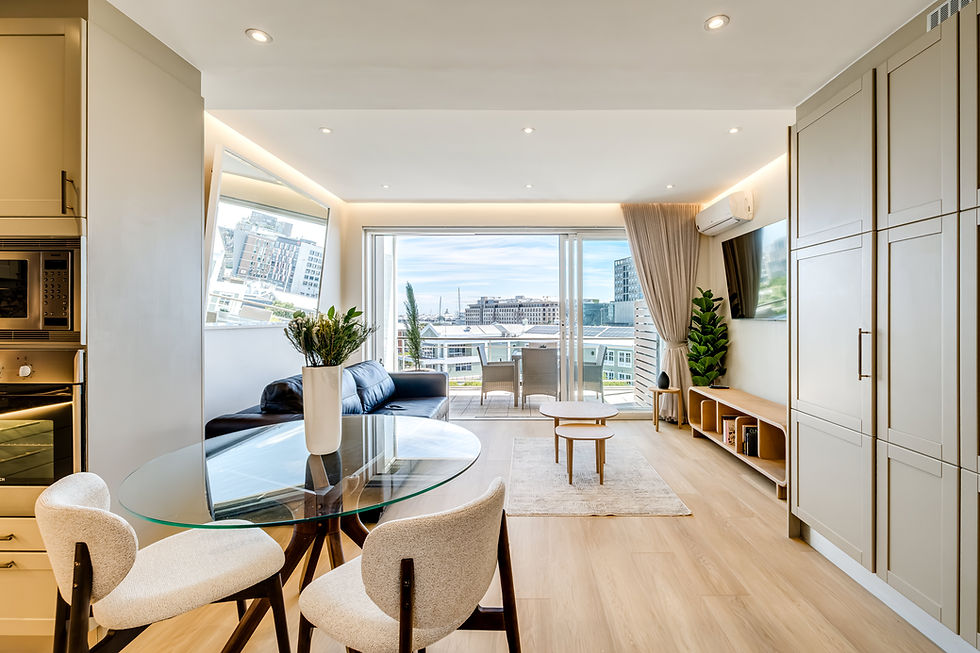 Bright living area with balcony view for sweu collective stays.