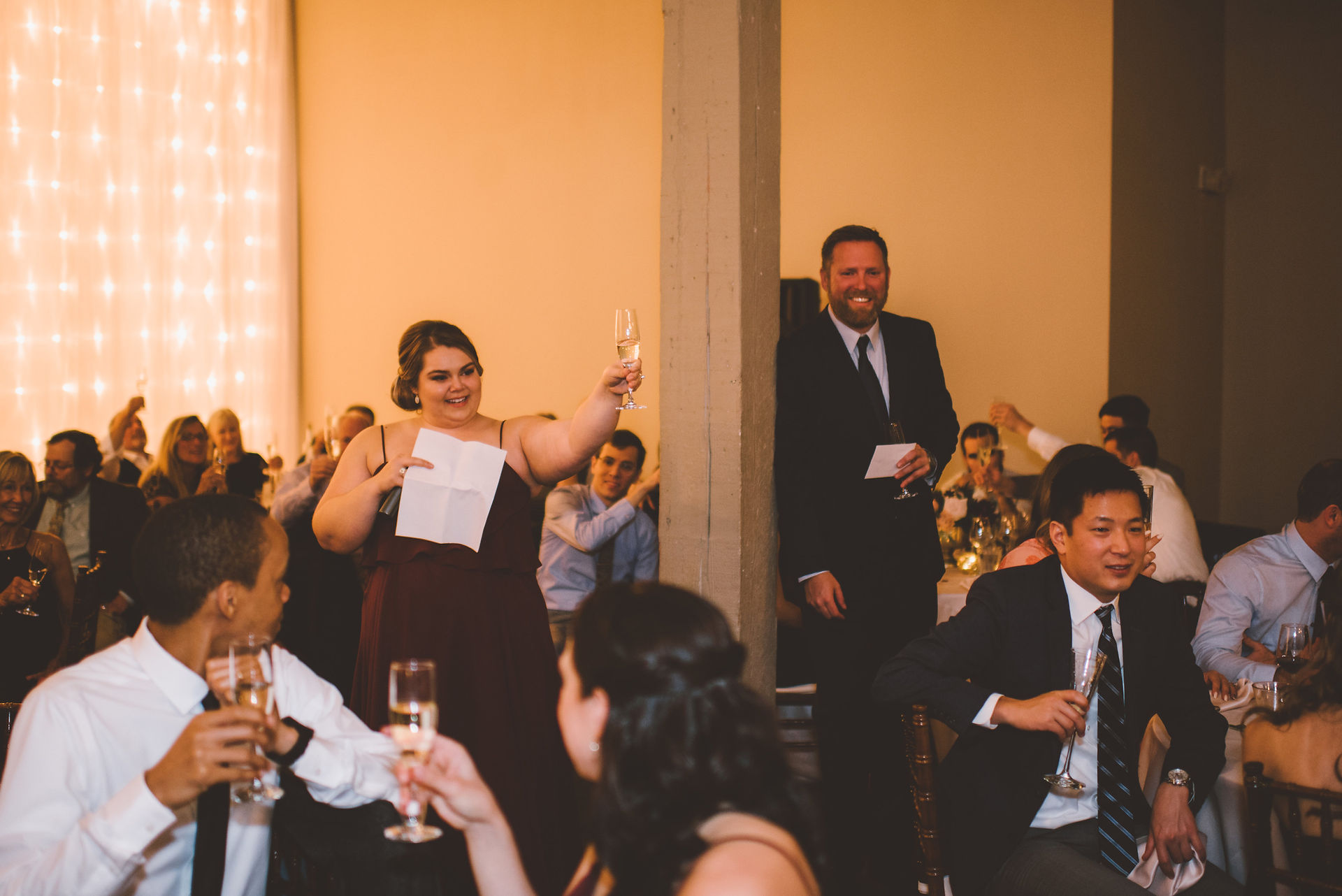 Wedding ceremony and reception at the Foundry in Seattle.  Photo by Aga Kownacka Photography.