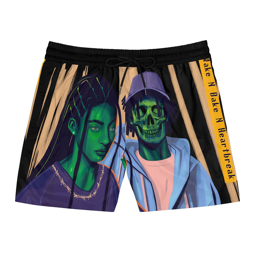 Wake N Bake N HeartBreak Men's Mid-Length Swim Shorts (AOP)