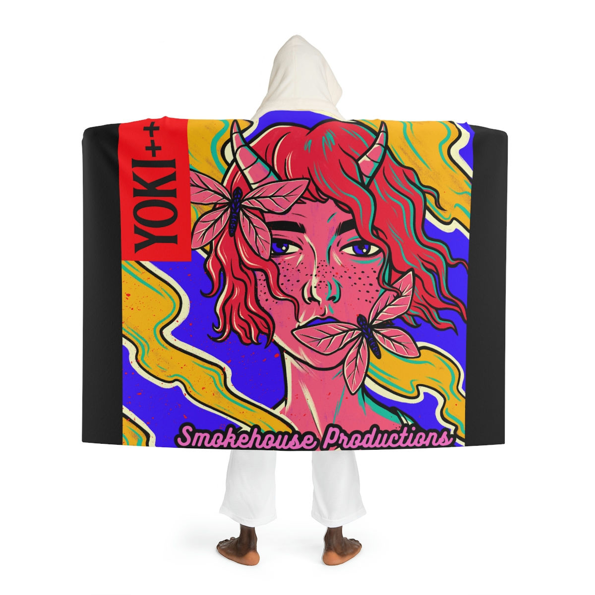 Yoki++ Blue Hooded Sherpa Fleece Blanket