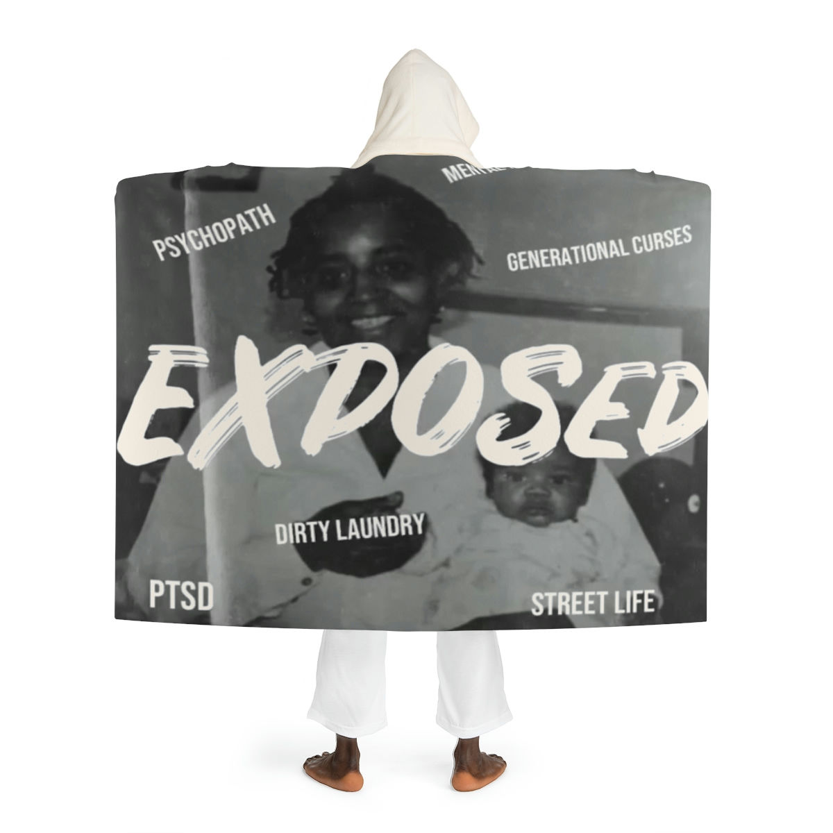Exposed Hooded Sherpa Fleece Blanket