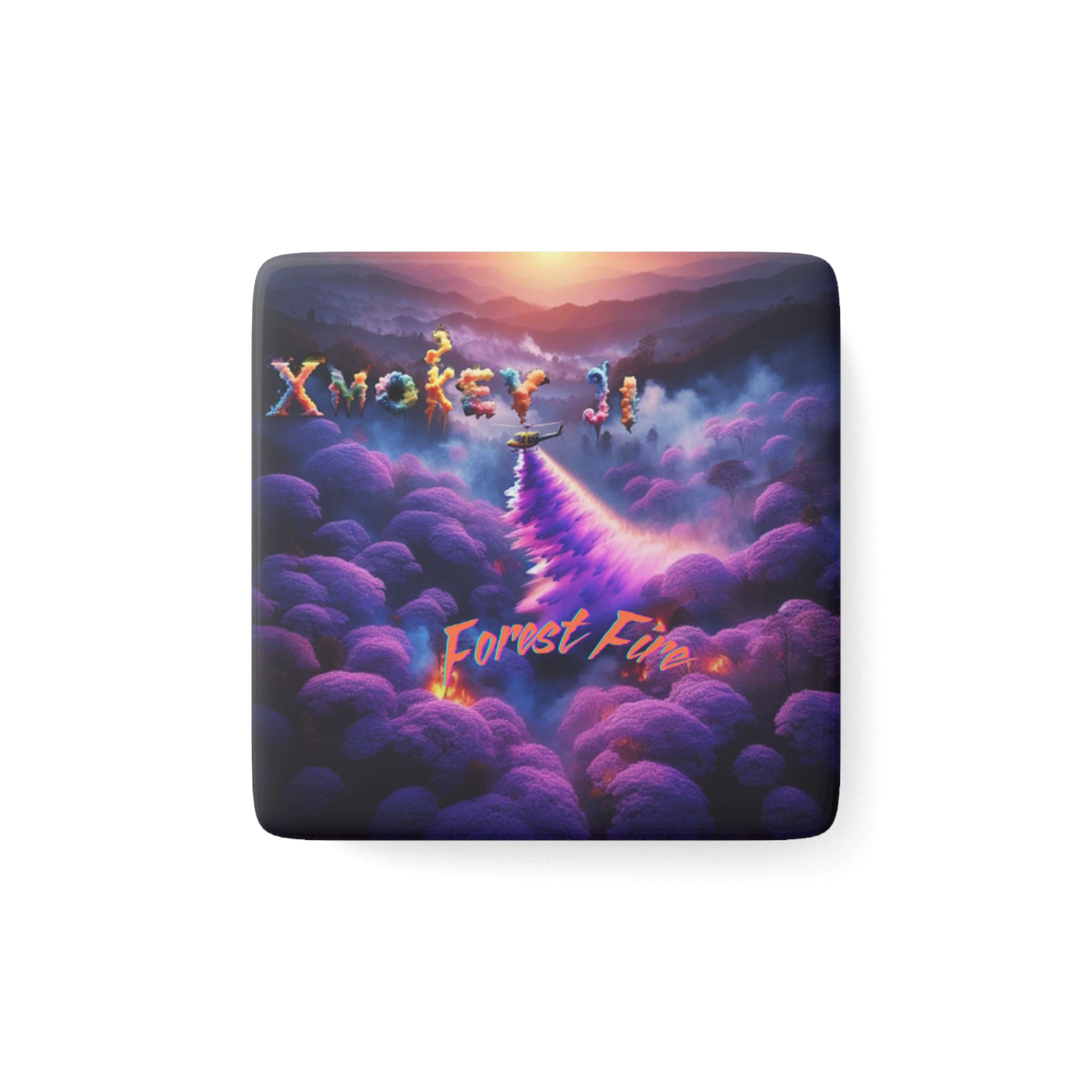 Forest Fire Porcelain Magnet, Square