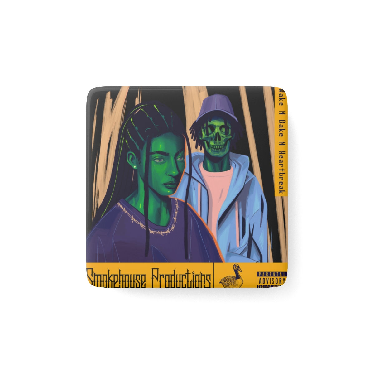 Wake N Bake N HeartBreak Porcelain Magnet, Square